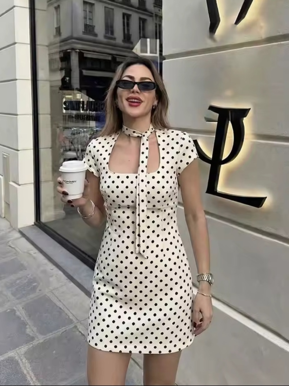 ❣️VIRAL❣️ ZARA SHORT POLKA DOT TIE DRESS - Picture 6 of 16